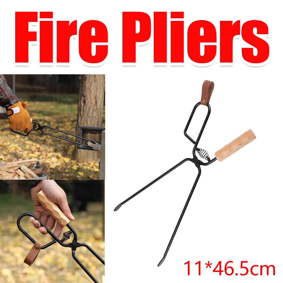 Heavy Duty Iron Fire Tongs for BBQ and Camping, 46.5 cm Long