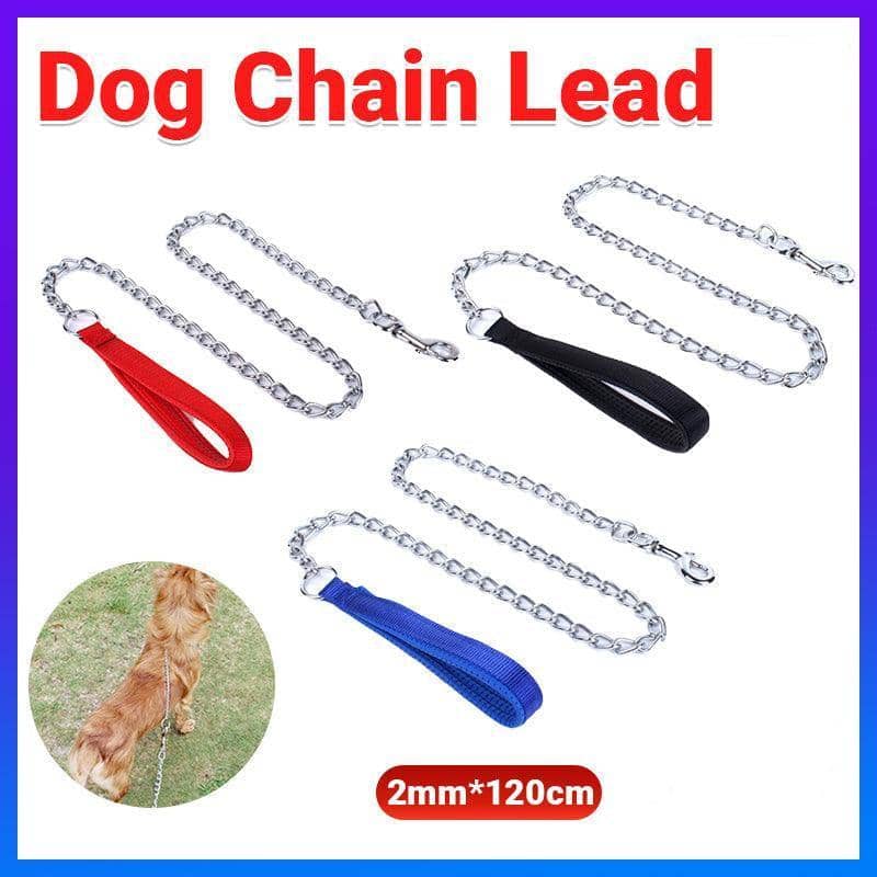 Heavy Duty Metal Chain Dog Lead with Padded Handle, 120cm - Blue - view 2