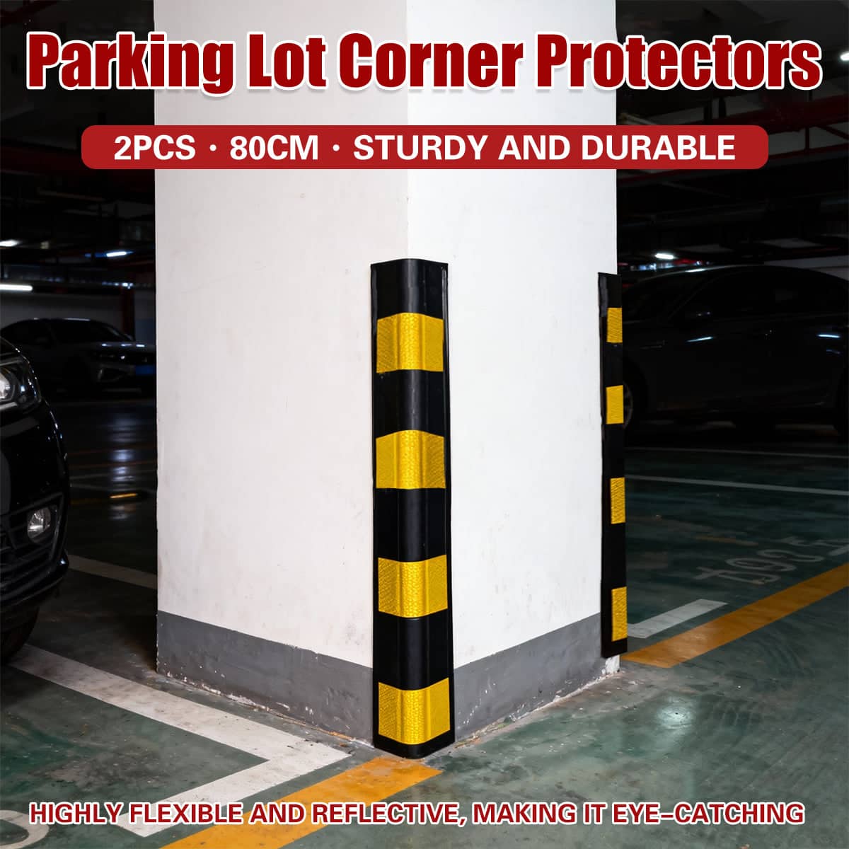 Heavy Duty Rubber Parking Lot Corner Protectors Set of 2 with Reflective Strips