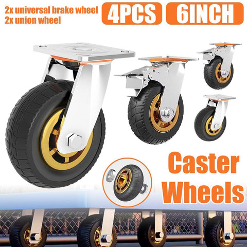 Heavy Duty Swivel Caster Wheels, 6 Inch (15cm), Pack of 4 with 2 Brakes