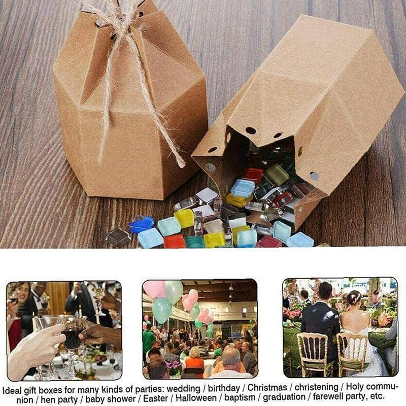 Hexagonal Kraft Paper Gift Boxes with Rope Ties, Pack of 50 - Kraft Brown - view 4