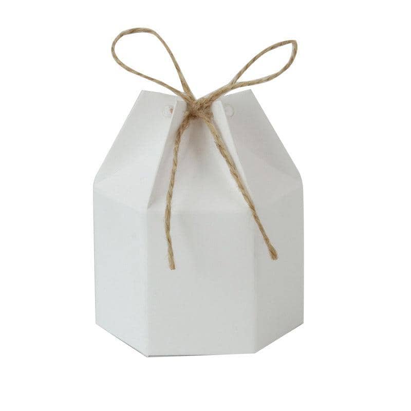 Hexagonal Kraft Paper Gift Boxes with Rope Ties, Pack of 50 - White