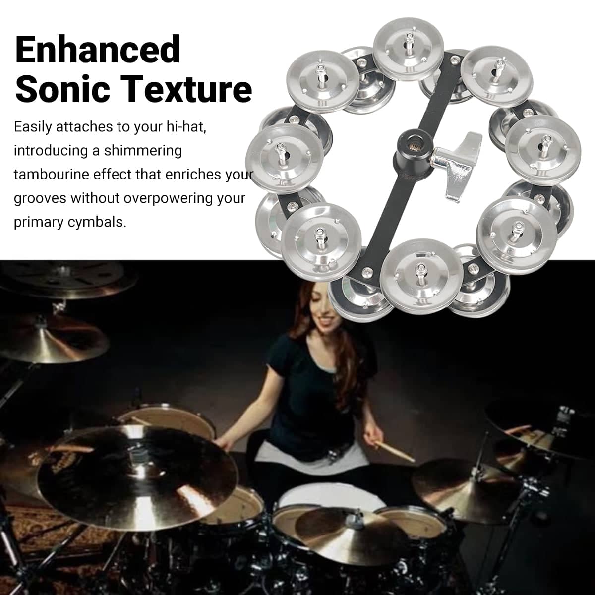 Hi-Hat Tambourine Double-Layer Steel Jingle Ring for Drum Kits - view 4