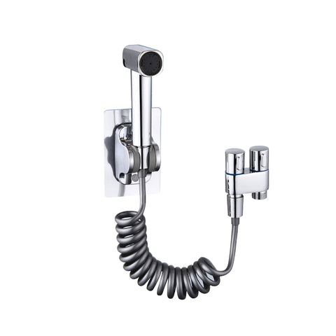 High Pressure Toilet Spray Gun Bidet Set with 3 m Hose and Wall Mount - Silver