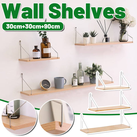 Hole-Free Wall Mounted Floating Shelves Set of 3 for Home Bedroom Storage
