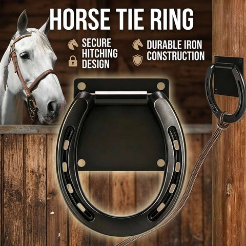 Horseshoe Style Iron Horse Tie Ring Wall Mount for Stables