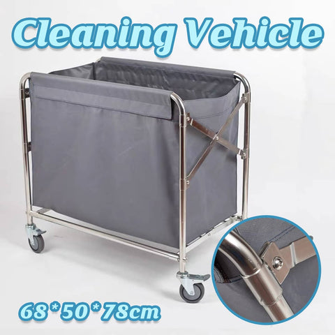 Hotel Room Cleaning Service Cart with Stainless Steel Frame and Grey Bag