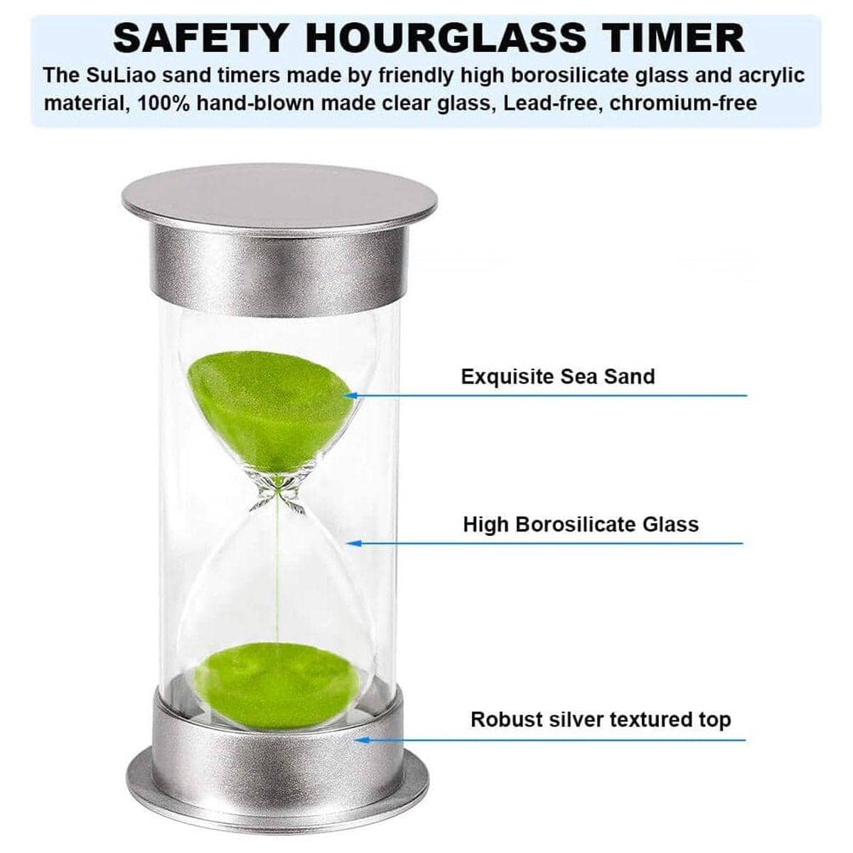 Hourglass Sand Timer 10 Minute, Anti-Fall Classroom Timer - Light Green
