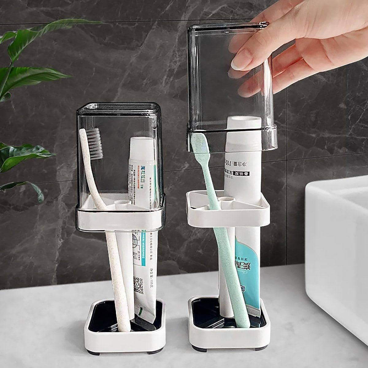 Household Toothbrush Storage Rack Set Dustproof Cup Toothpaste Holder Dormitory - view 4