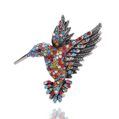 Hummingbird Brooch, Retro Silver Tone - Multicolour
