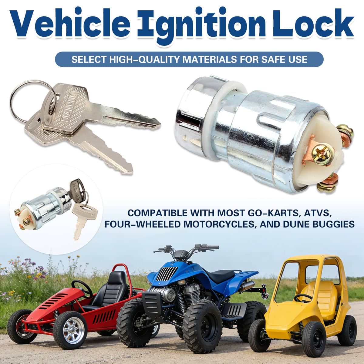 Ignition Lock Switch for Go-Karts and ATVs - With 2 Keys