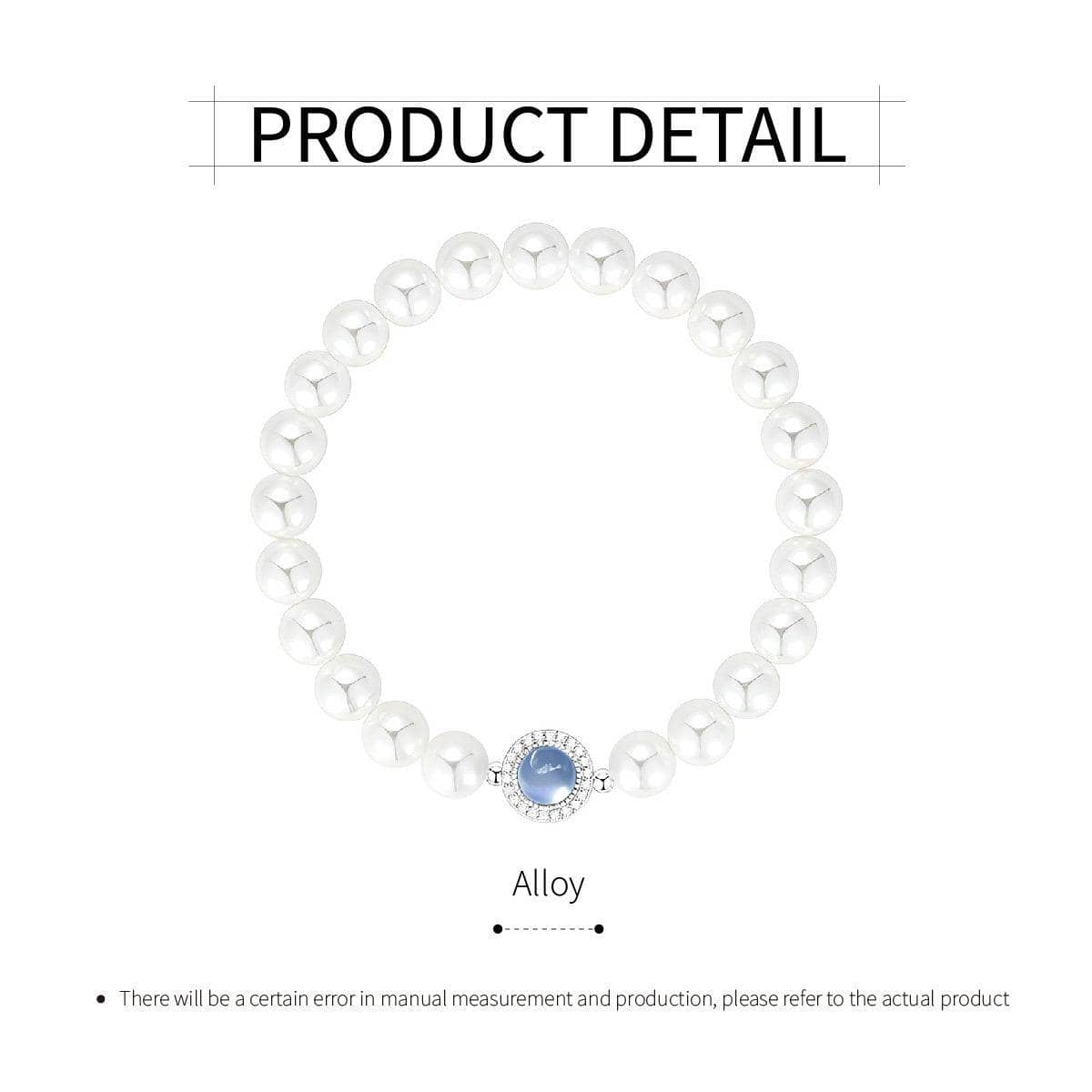 Imitation Pearl Stretch Bracelet with Blue Centre Gemstone - White - view 3