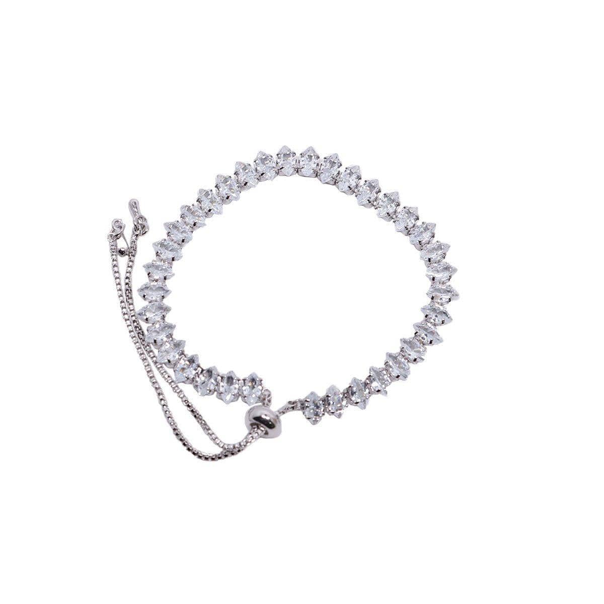 Imitation Zircon Gem Bracelet - Silver, Adjustable