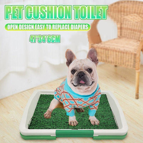 Indoor Dog Potty Training Tray with Grass Mat - Portable Pet Toilet