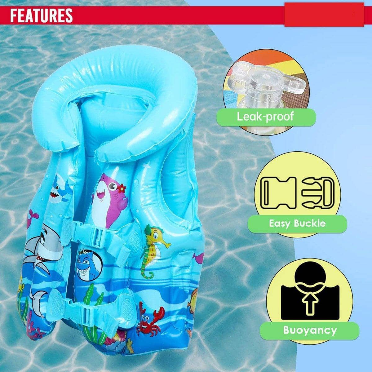 Inflatable Swim Vest for Kids - Blue, Large (105.5 x 55 cm) - view 4