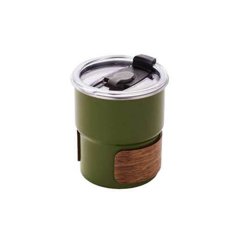 Insulated Camping Tumbler with Flip Lid and Wood Grain Grip, 300 ml - Green