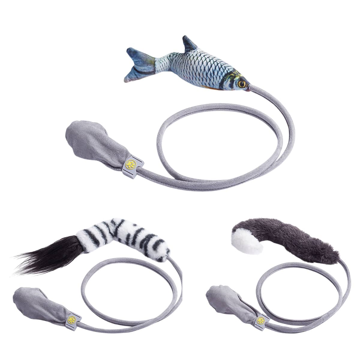 Interactive Cat Toy with Catnip and Bell - Grey Cat Tail with White Tip - view 3