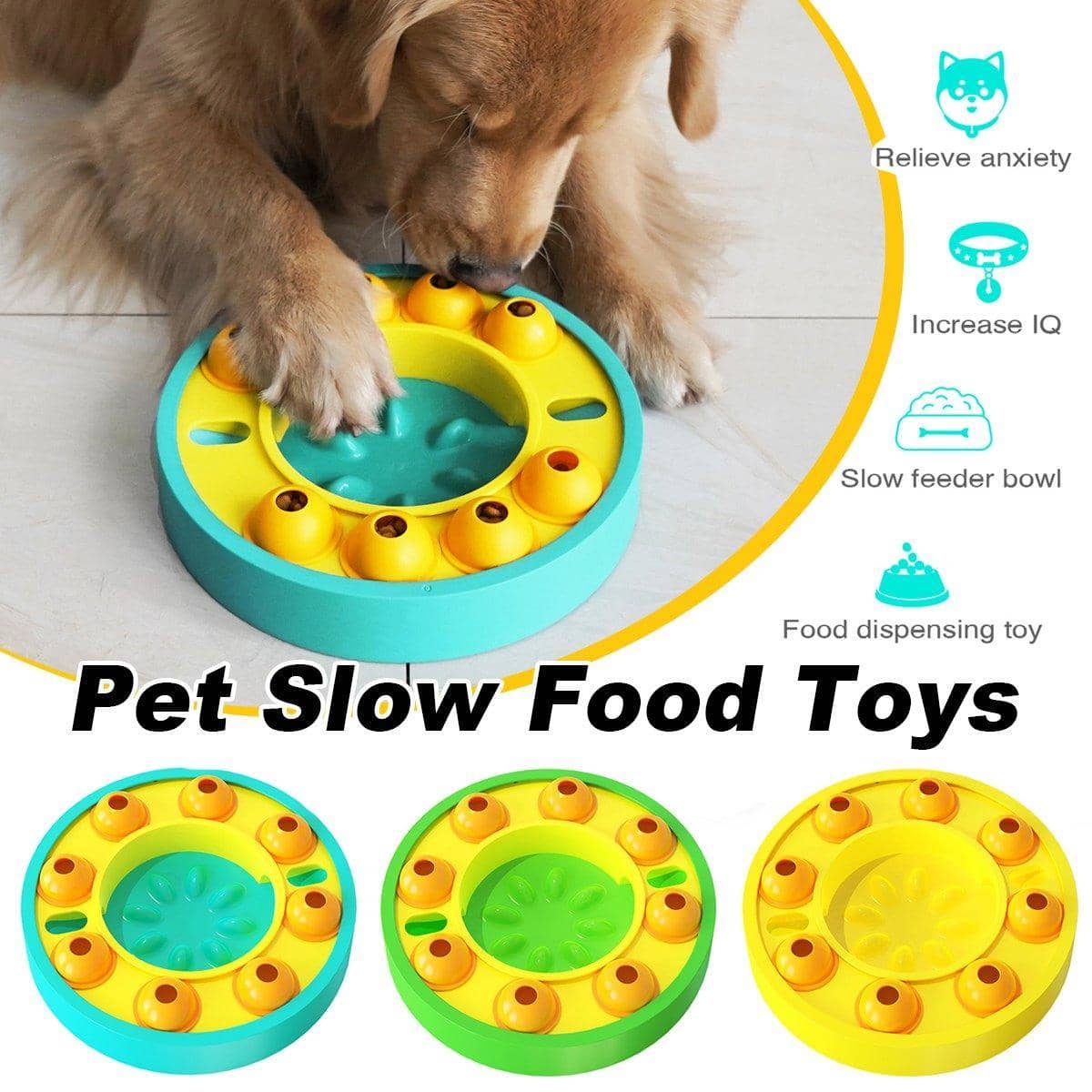Interactive Slow Feeder Pet Bowl for Dogs and Cats - Yellow - view 2
