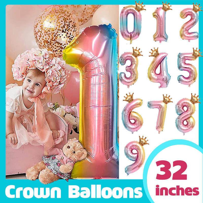 Iridescent Rainbow Foil Number Balloon with Gold Crown, 32 Inch (81 cm) - Number 3 - view 2