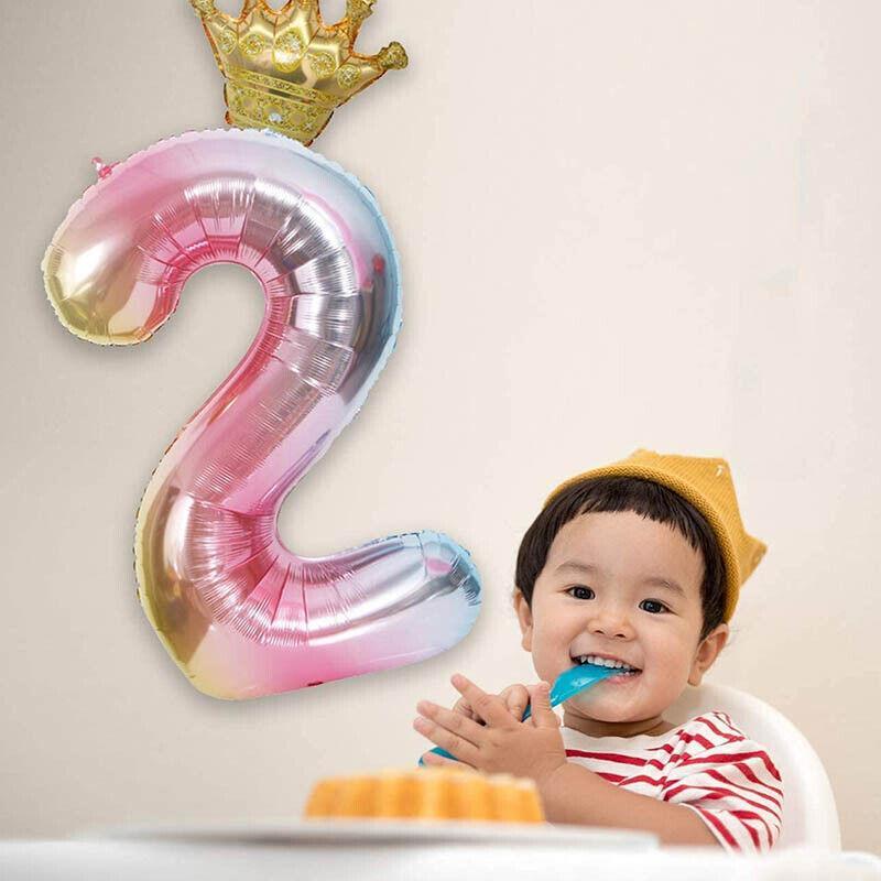 Iridescent Rainbow Foil Number Balloon with Gold Crown, 32 Inch (81 cm) - Number 3 - view 6