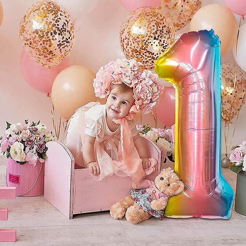 Iridescent Rainbow Foil Number Balloon with Gold Crown, 32 Inch (81 cm) - Number 4 - view 11