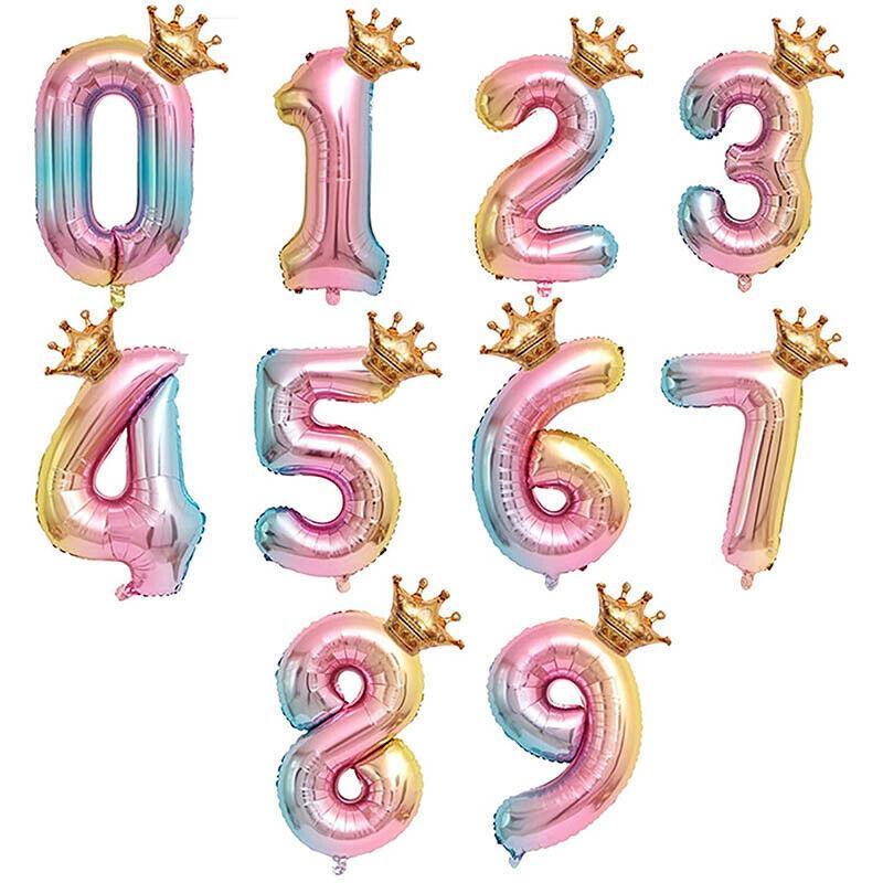 Iridescent Rainbow Foil Number Balloon with Gold Crown, 32 Inch (81 cm) - Number 4 - view 12