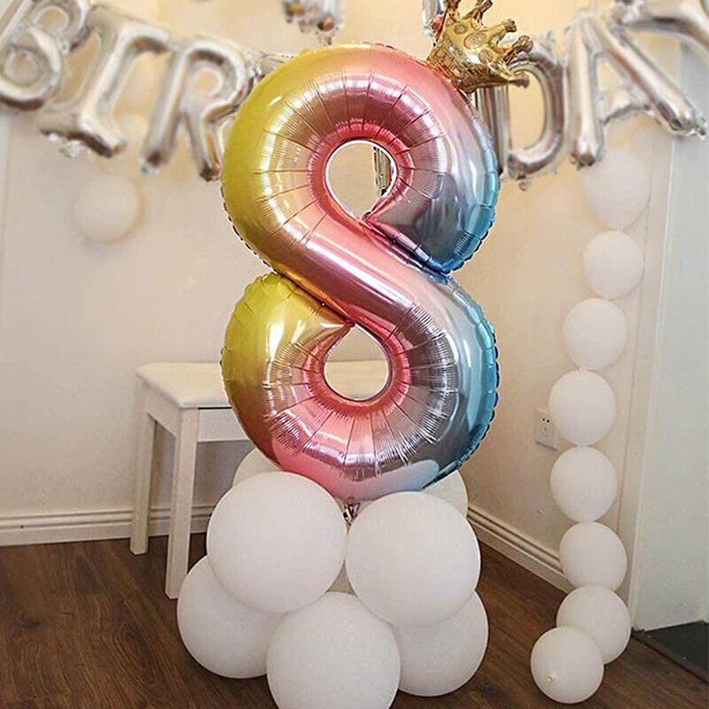 Iridescent Rainbow Foil Number Balloon with Gold Crown, 32 Inch (81 cm) - Number 4 - view 9