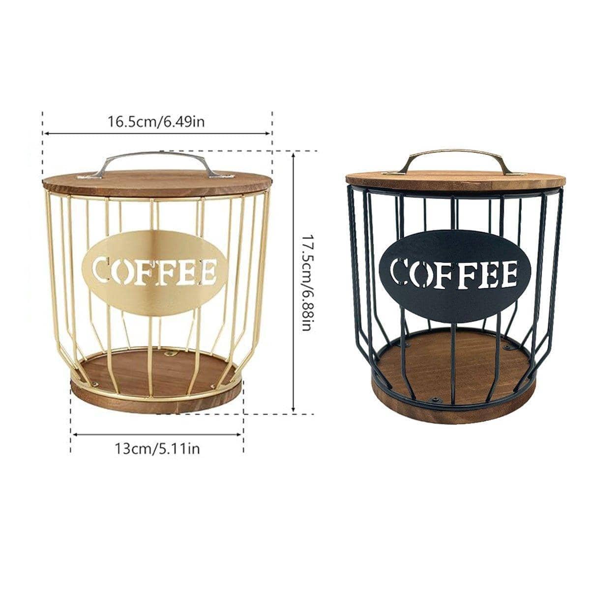 Iron and Wood Coffee Capsule Storage Basket - Gold - view 4