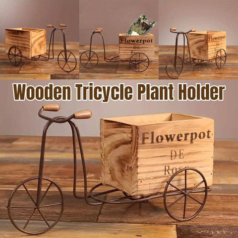 Iron Bicycle Ornament with Wooden Flower Pot, Retro Plant Holder