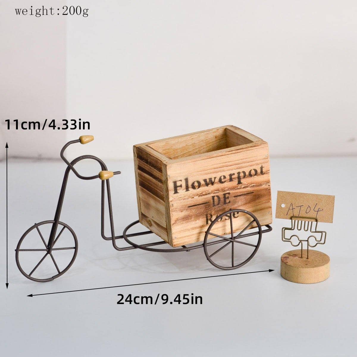 Iron Bicycle Ornament with Wooden Flower Pot, Retro Plant Holder - view 3