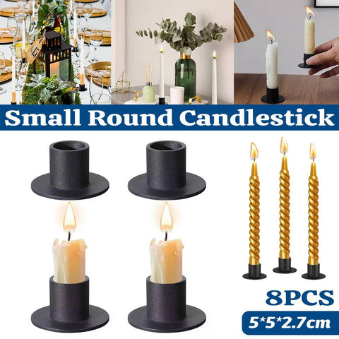 Iron Candle Holder Set of 8 - Round Taper Candlestick Holders, Matte Black