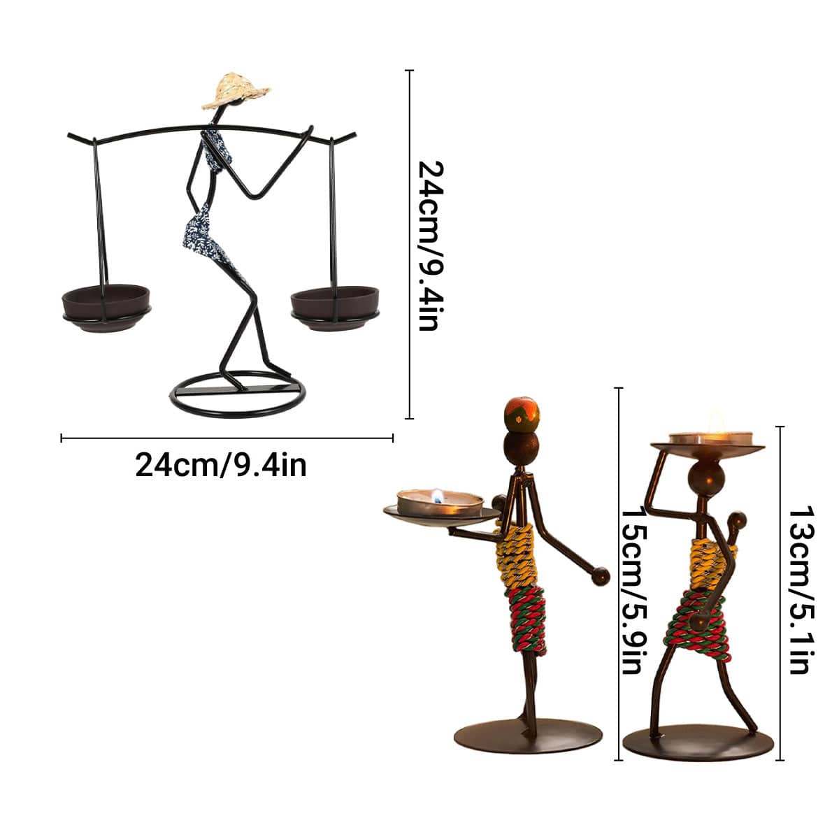 Iron Figure Candle Holder - Figure Carrying Two Dishes, 24 x 11 cm - view 4