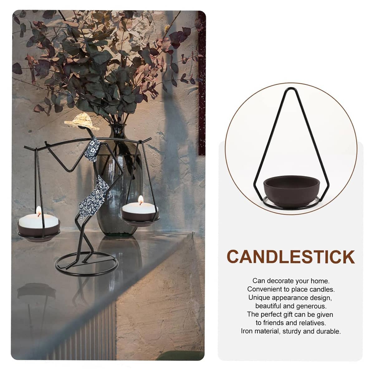 Iron Figure Candle Holder - Figure Carrying Two Dishes, 24 x 11 cm - view 5