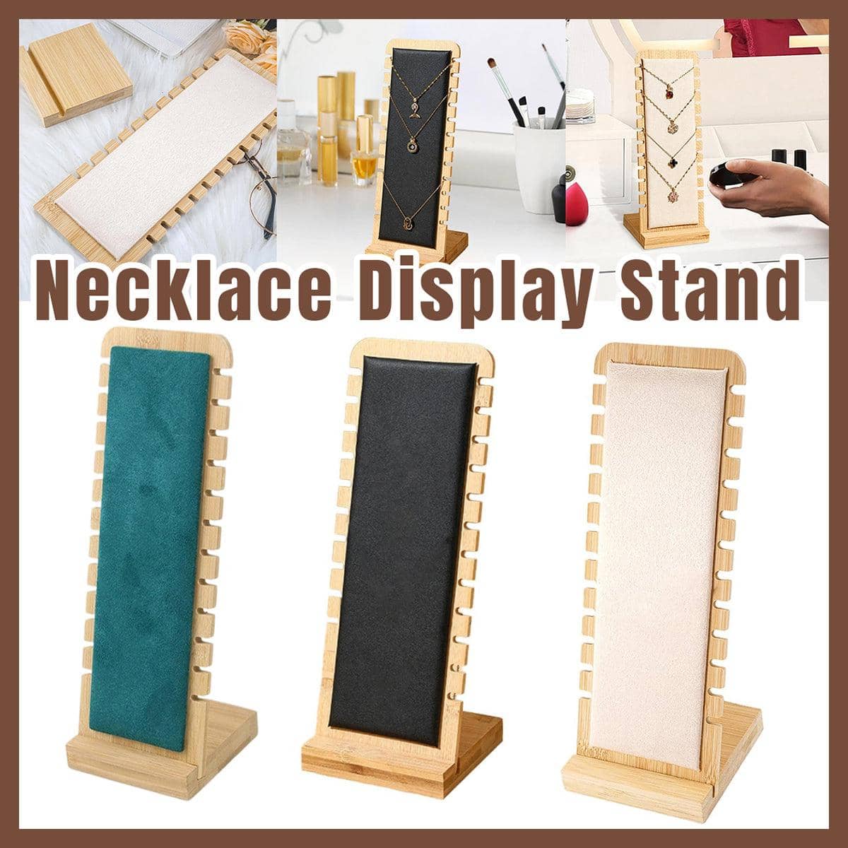 Jewellery Display Stand in Bamboo with Plush Surface - Green - view 2