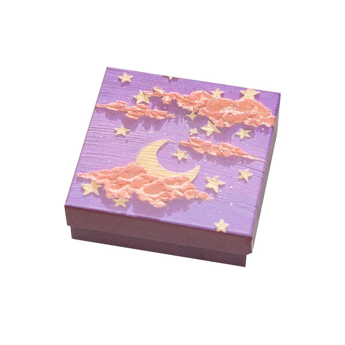 Jewellery Gift Boxes, Set of 20 - Purple Moon and Stars Print, 9 x 9 x 3 cm