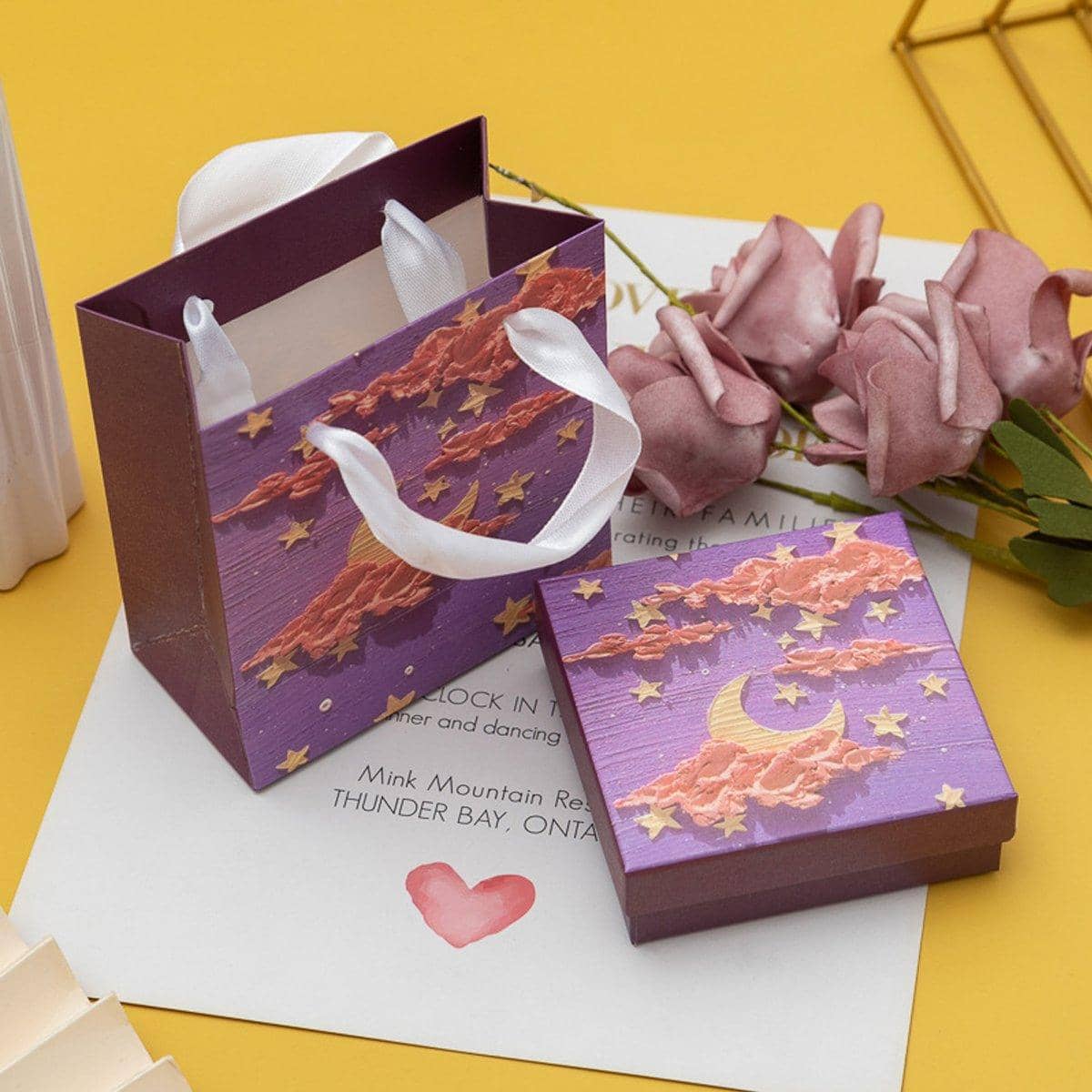 Jewellery Gift Boxes, Set of 20 - Purple Moon and Stars Print, 9 x 9 x 3 cm - view 5