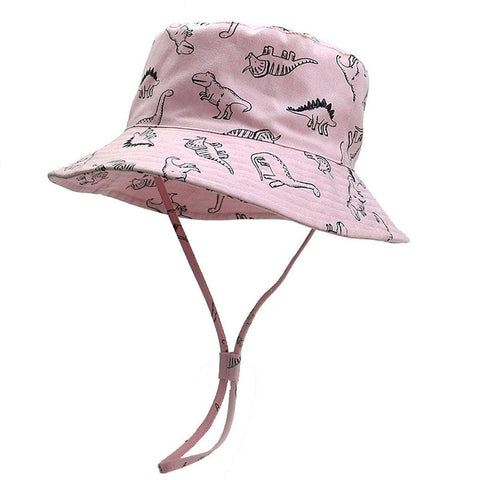 Kids Dinosaur Print Bucket Hat with Wide Brim and UPF 50+ - Pink