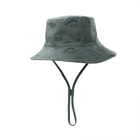 Kids Dinosaur Print Bucket Hat with Wide Brim and UPF 50+ - Sage Green