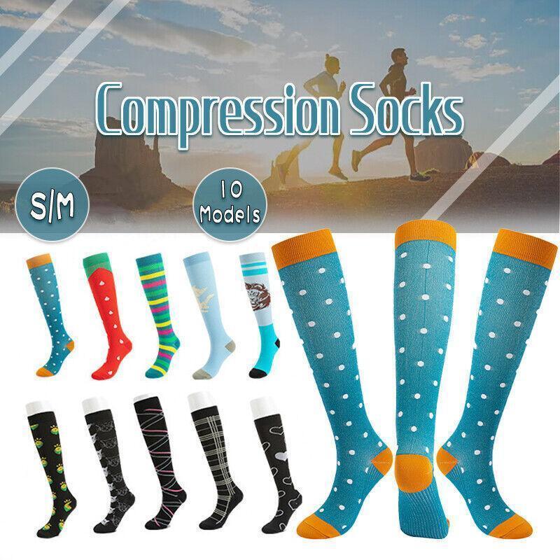 Knee High Compression Socks 20-30 mmHg, Size S/M - Green with Yellow and Pink Stripes - view 2