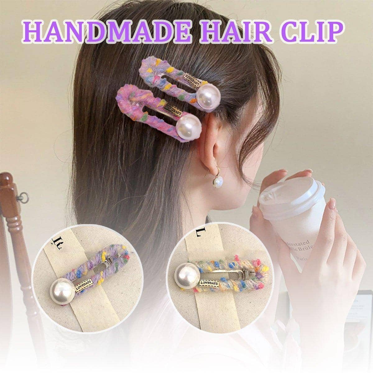 Knitted Wool Hair Clip for Women - Lilac with Bright Pink Lettering - view 2