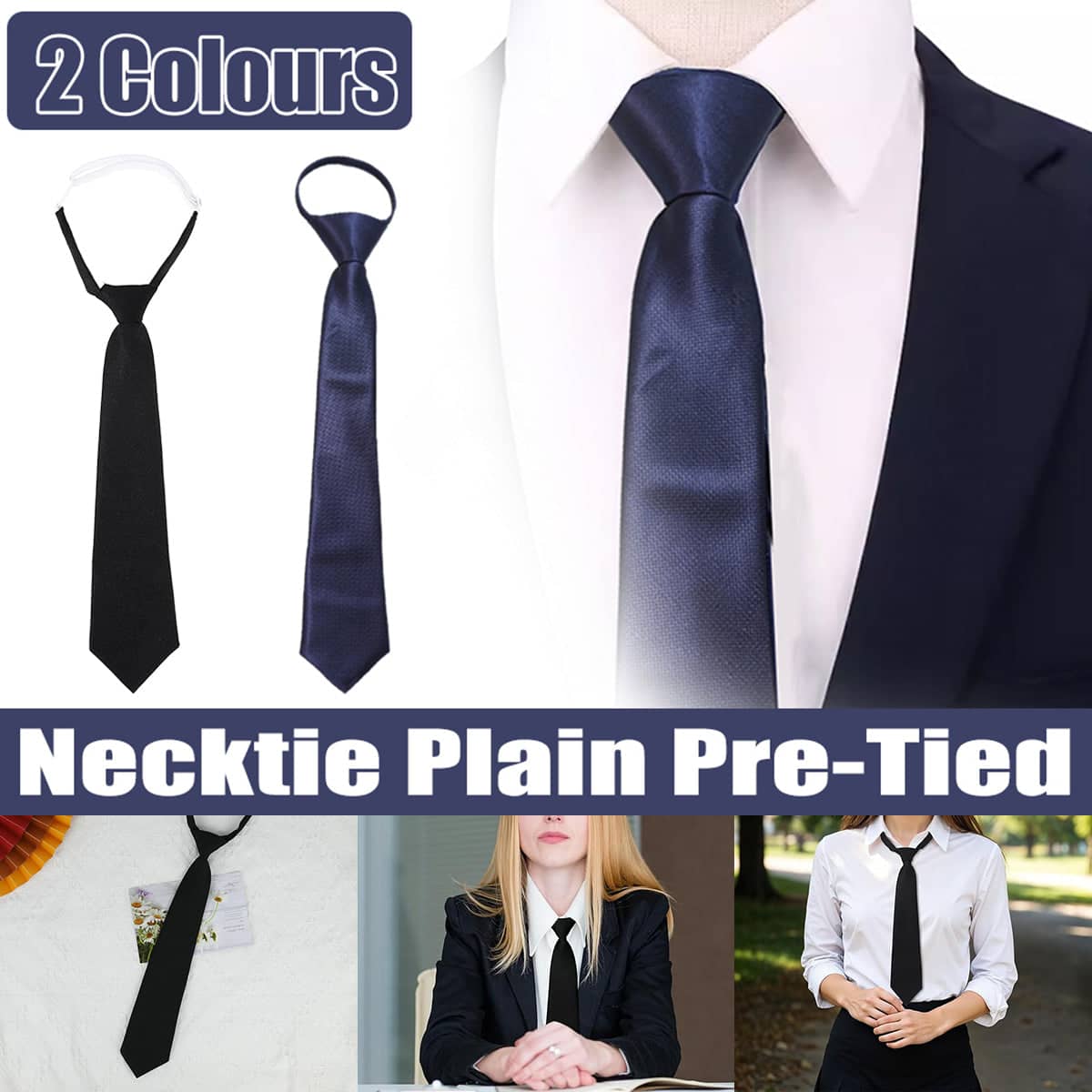 Knot-Free Pre-Tied School Uniform Tie for Students and Professionals - Black - view 2