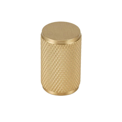 Knurled Brass Cylinder Cabinet Handle - 14mm Diameter