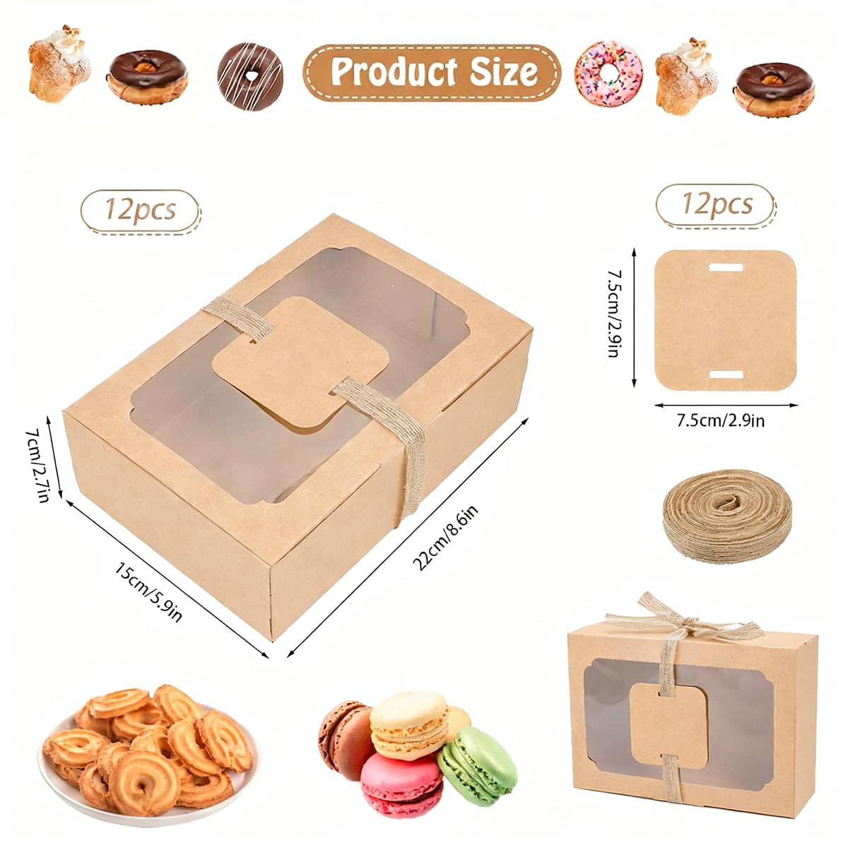 Kraft Brown Candy Box with Clear Window, Pack of 24 Easy to Assemble Gift Boxes - view 4