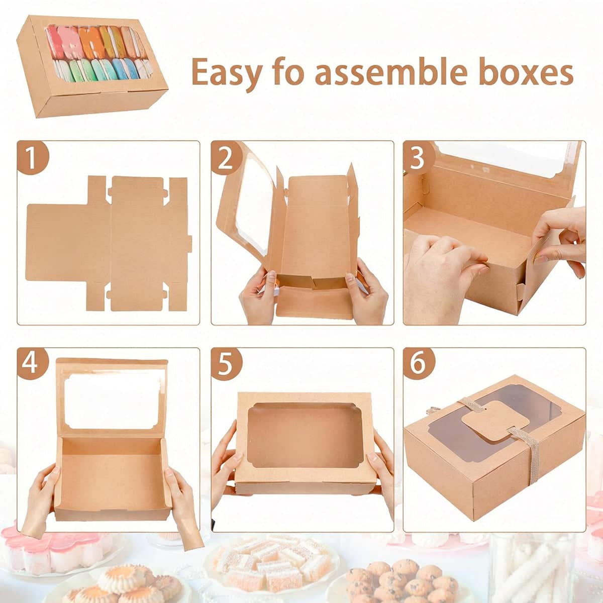 Kraft Brown Candy Box with Clear Window, Pack of 24 Easy to Assemble Gift Boxes - view 5