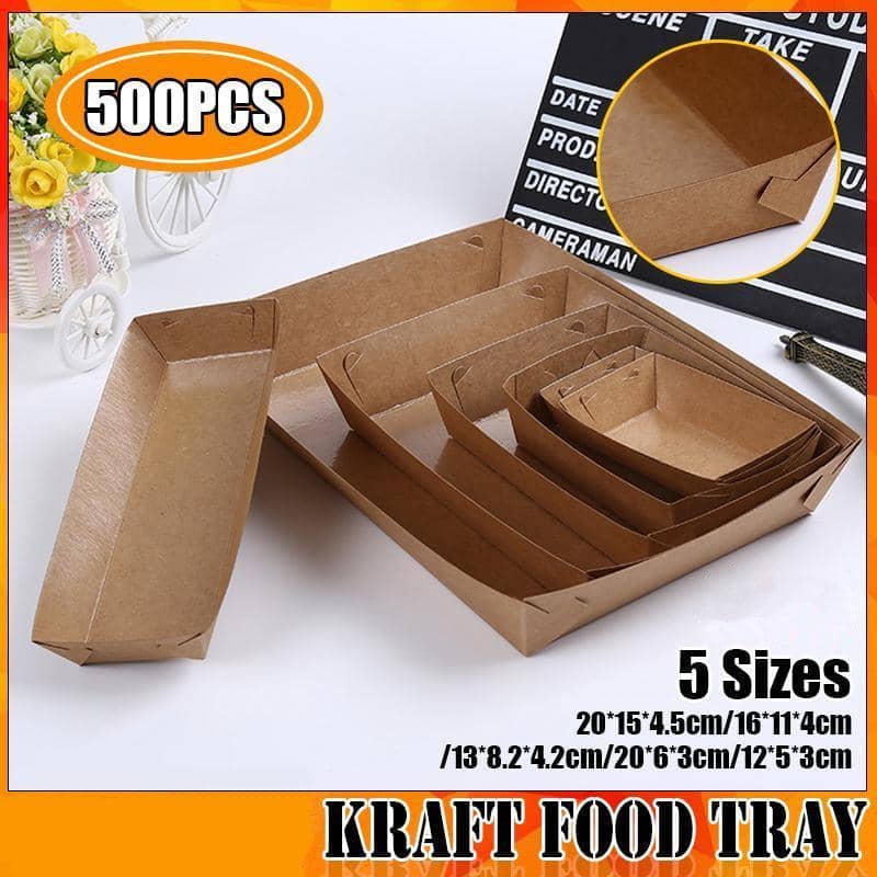 Kraft Cardboard Takeaway Food Trays, Pack of 500 - Size 5, 20 x 6 x 3cm - view 2