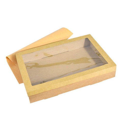 Kraft Paper Bakery Pie Boxes with Window, Pack of 20 - Small (30 x 20 x 8 cm)