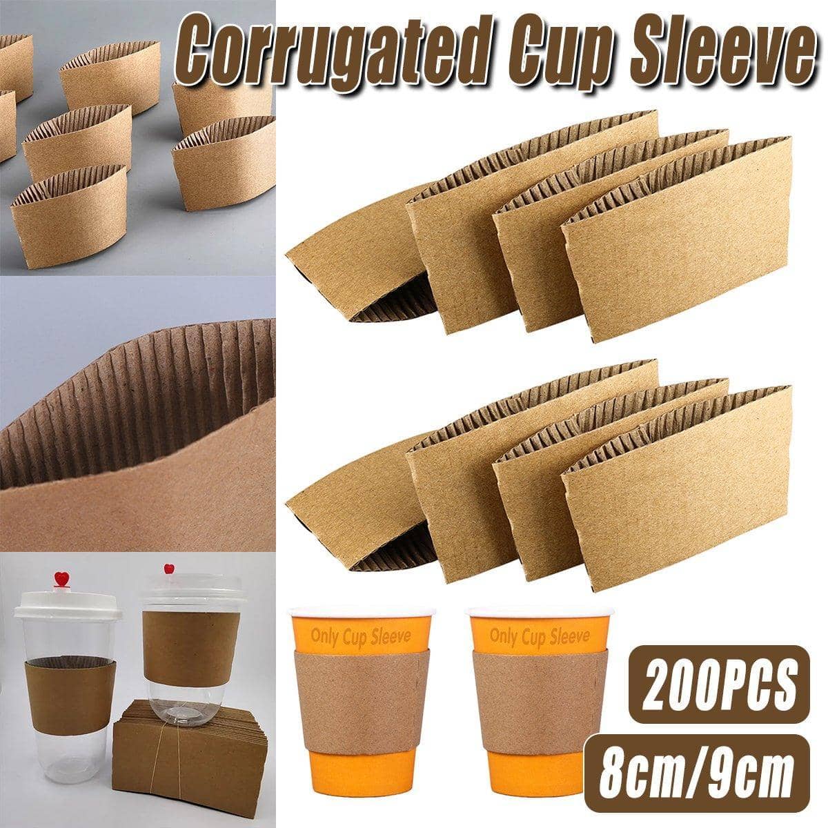 Kraft Paper Coffee Cup Sleeves, Pack of 200 - 8 cm Diameter - view 2