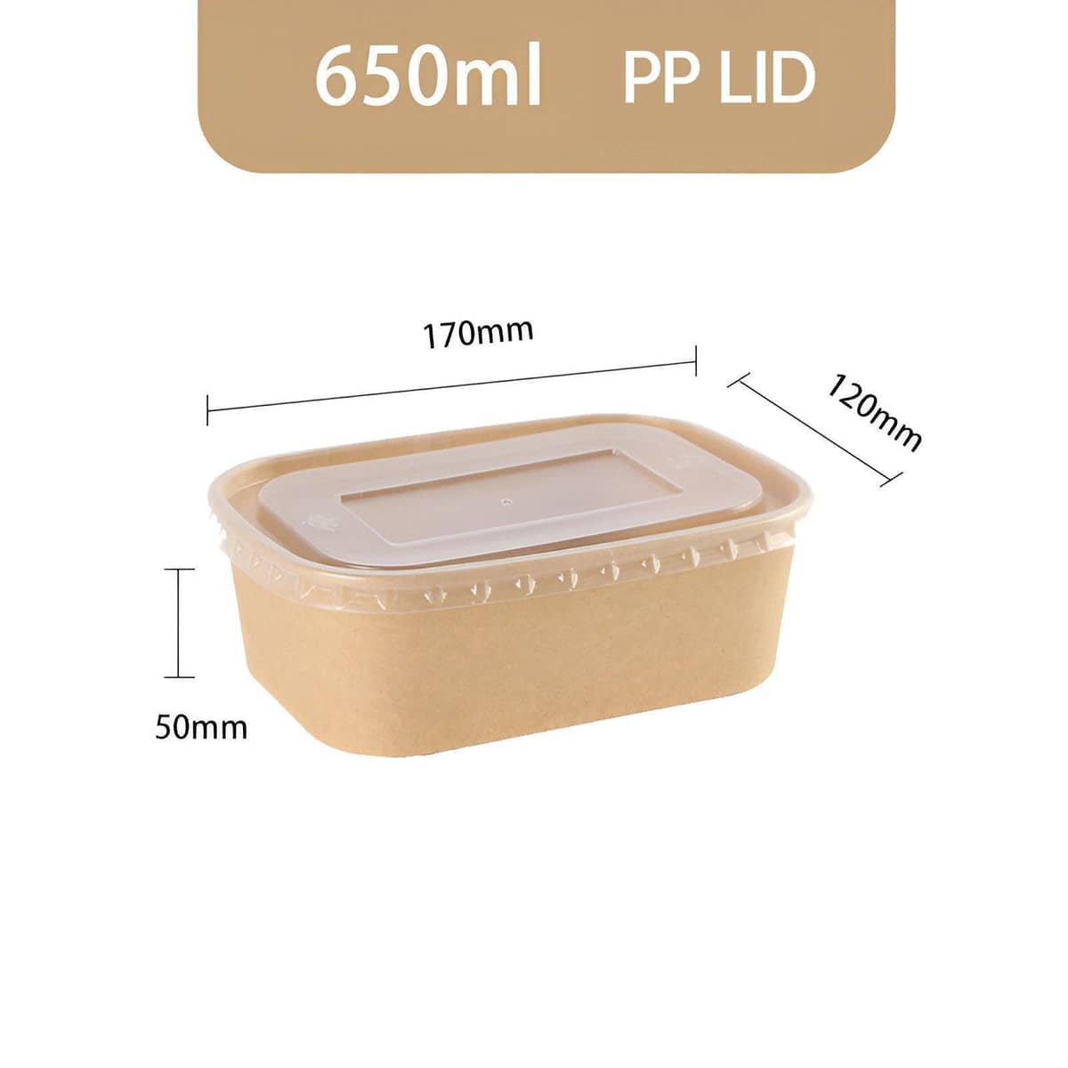 Kraft Paper Food Containers with PP Lids - 500 ml, Pack of 50 - view 5
