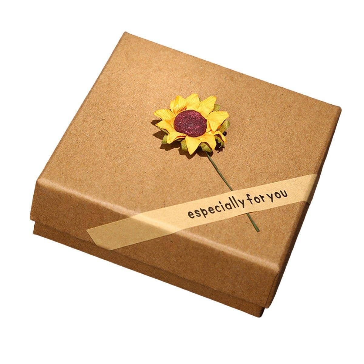 Kraft Paper Jewellery Gift Boxes with Sunflower Applique, Pack of 50 - 12 x 12 x 4 cm Box