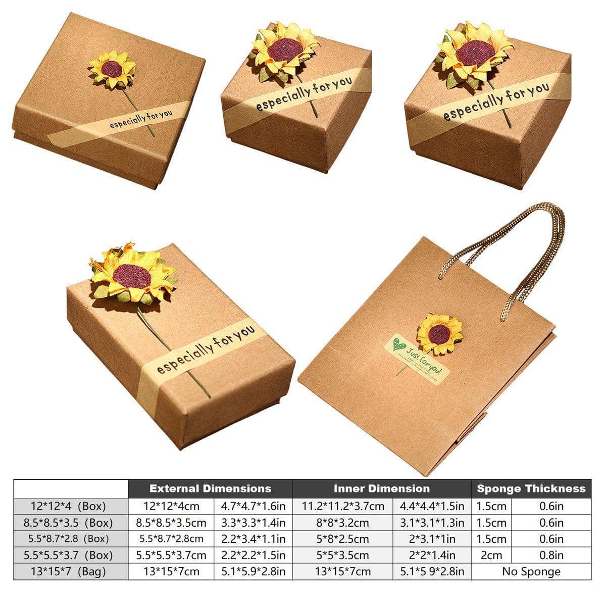 Kraft Paper Jewellery Gift Boxes with Sunflower Applique, Pack of 50 - 8.5 x 8.5 x 3.5 cm Box - view 4